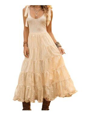 Ulla Johnson Hope Dress Oatmeal Cotton Tiered Ruffle Boho Midi